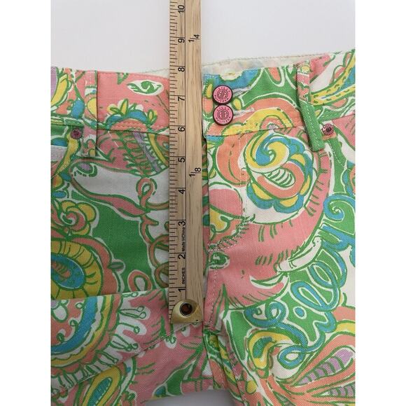 Lilly Pulitzer Size 2 Green Pink Worth Skinny Mini Zip Jeans Colorful Paisley - Picture 7 of 8